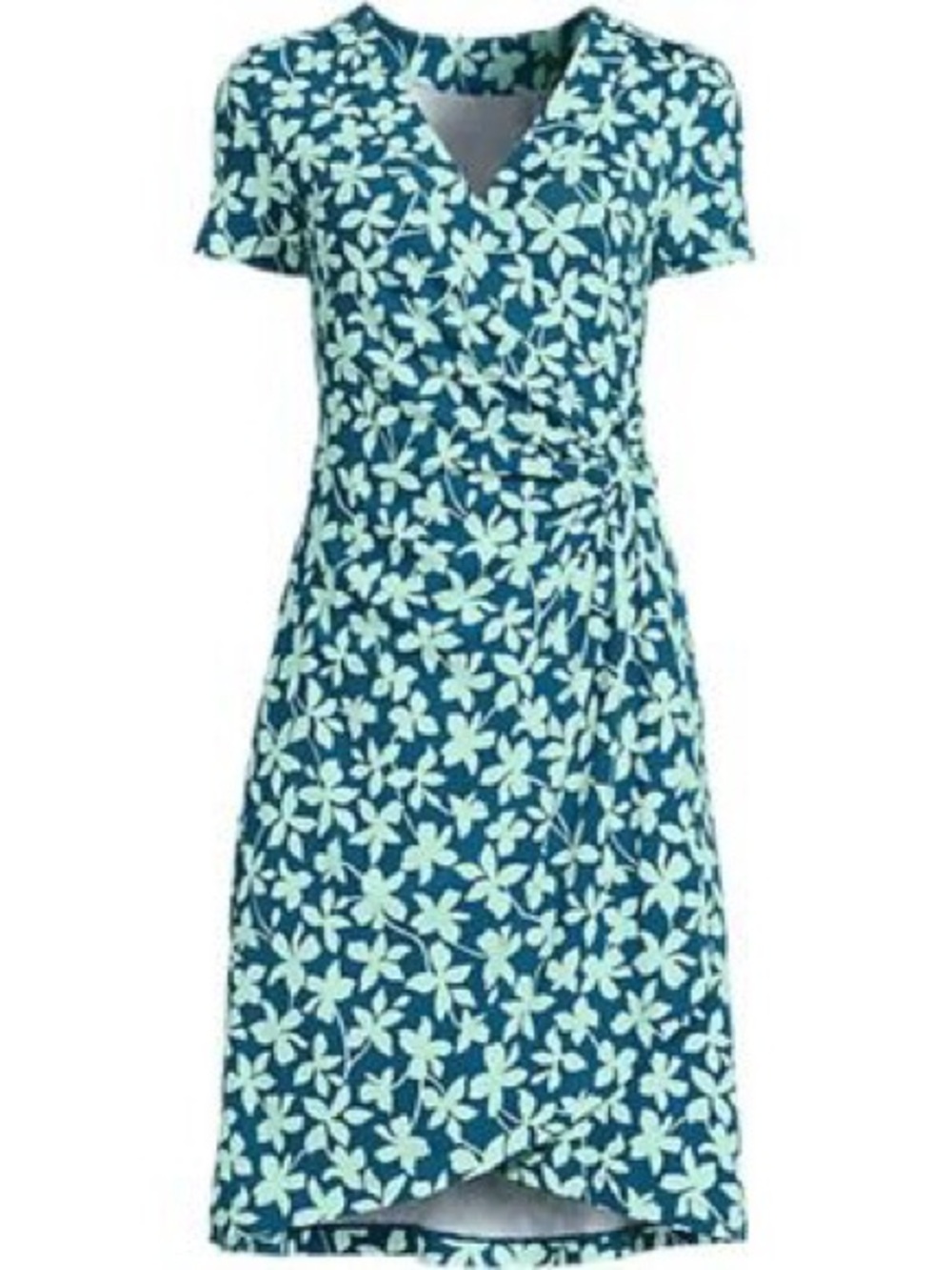 Lands’ End NWOT Light Green and Teal Faux Wrap dress Cotton Blend size M